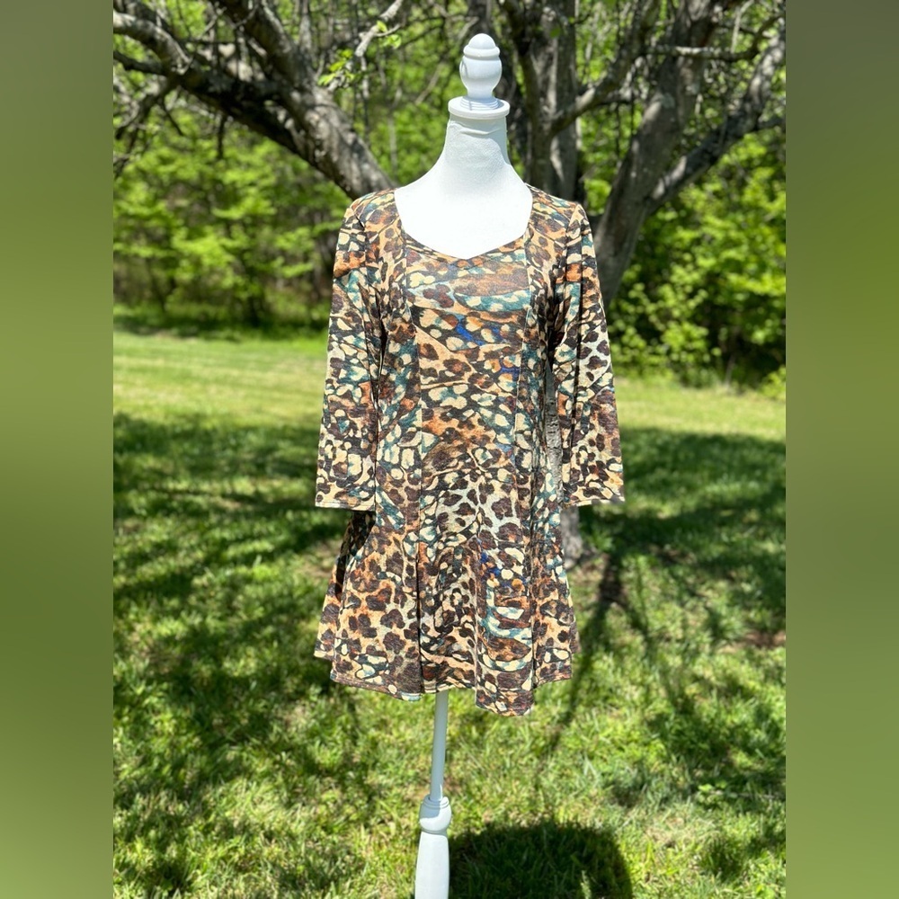 Amma Made in LA Art to Wear Colorful Abstract Geometric Skater Dress Size Medium
